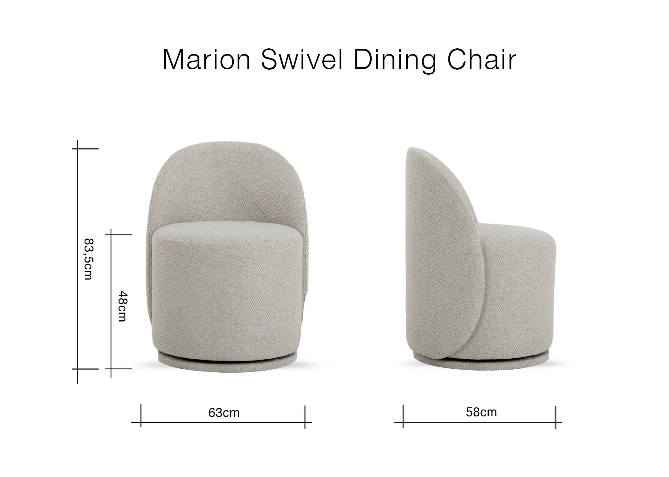 A lifestyle image of the Marion swivel chair with Tambour dining table and wave chairs.