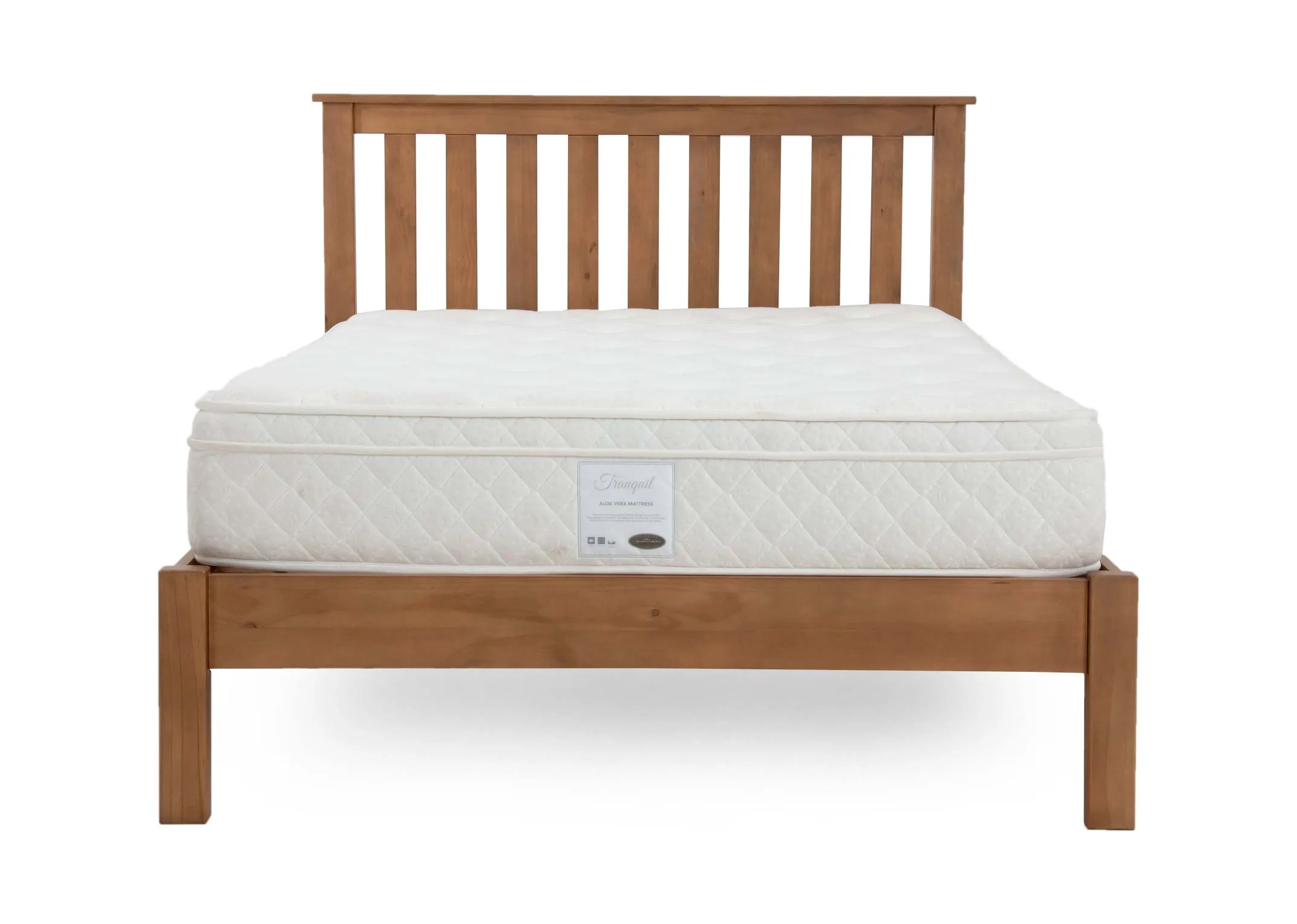 A small double 4ft rustic bed frame from EZ Livings Atlas range. Front view of high ladder headboard.