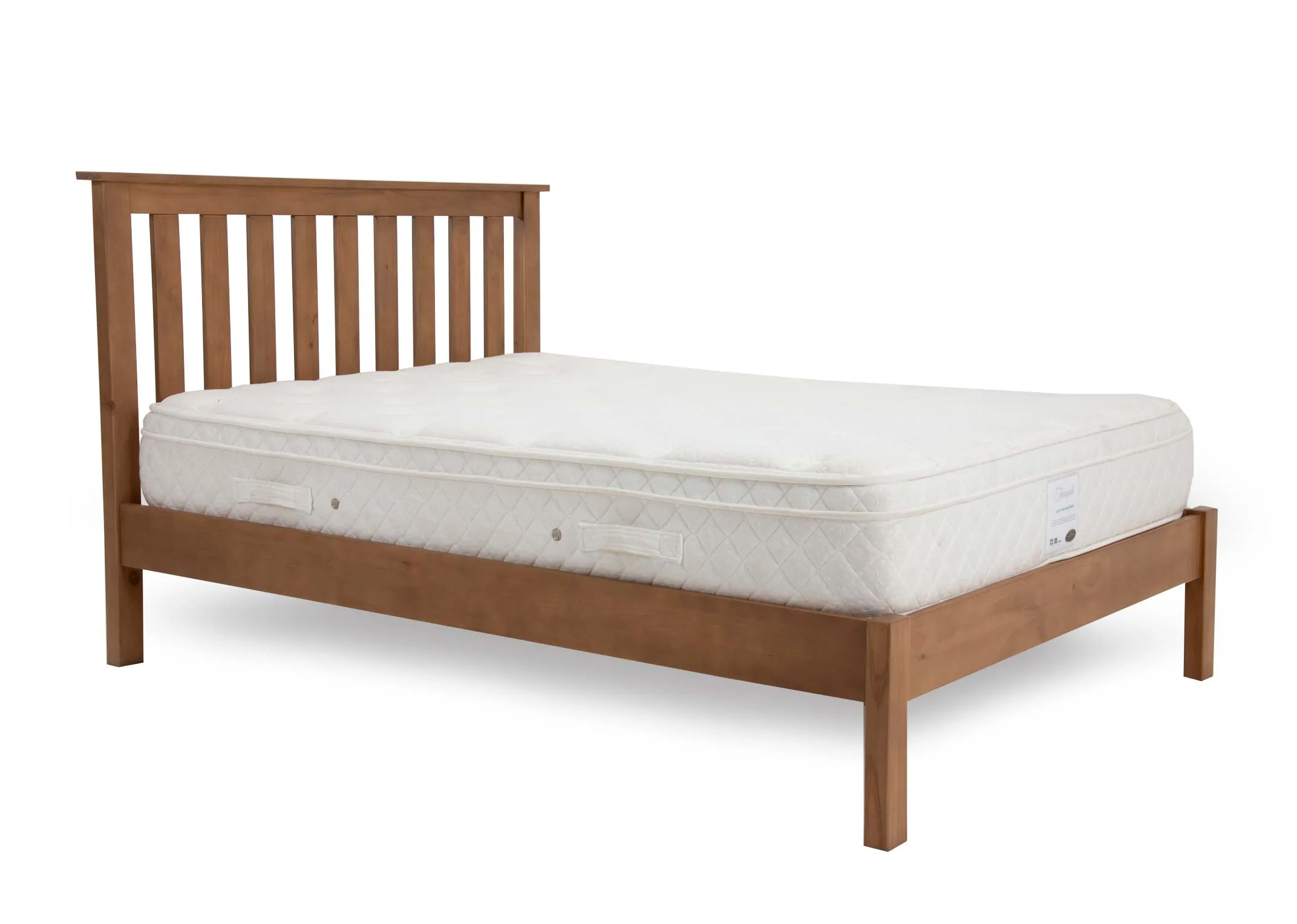 A double 4ft6 rustic bed frame from EZ Livings Atlas range. Angled view for bed with mattress not included.