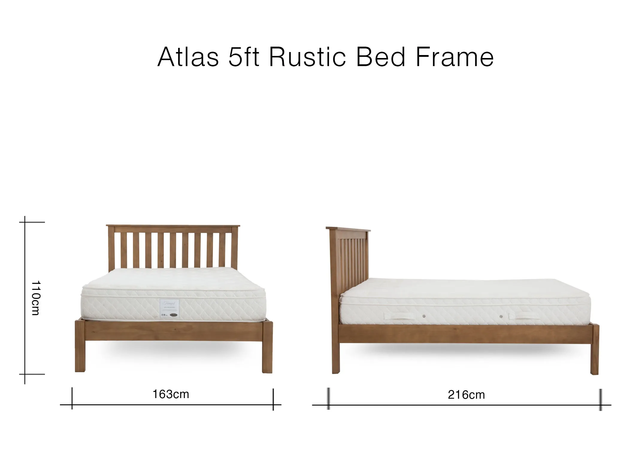 A dimension image of the Atals 5ft Bed with 163cm x 216cm x 110cm