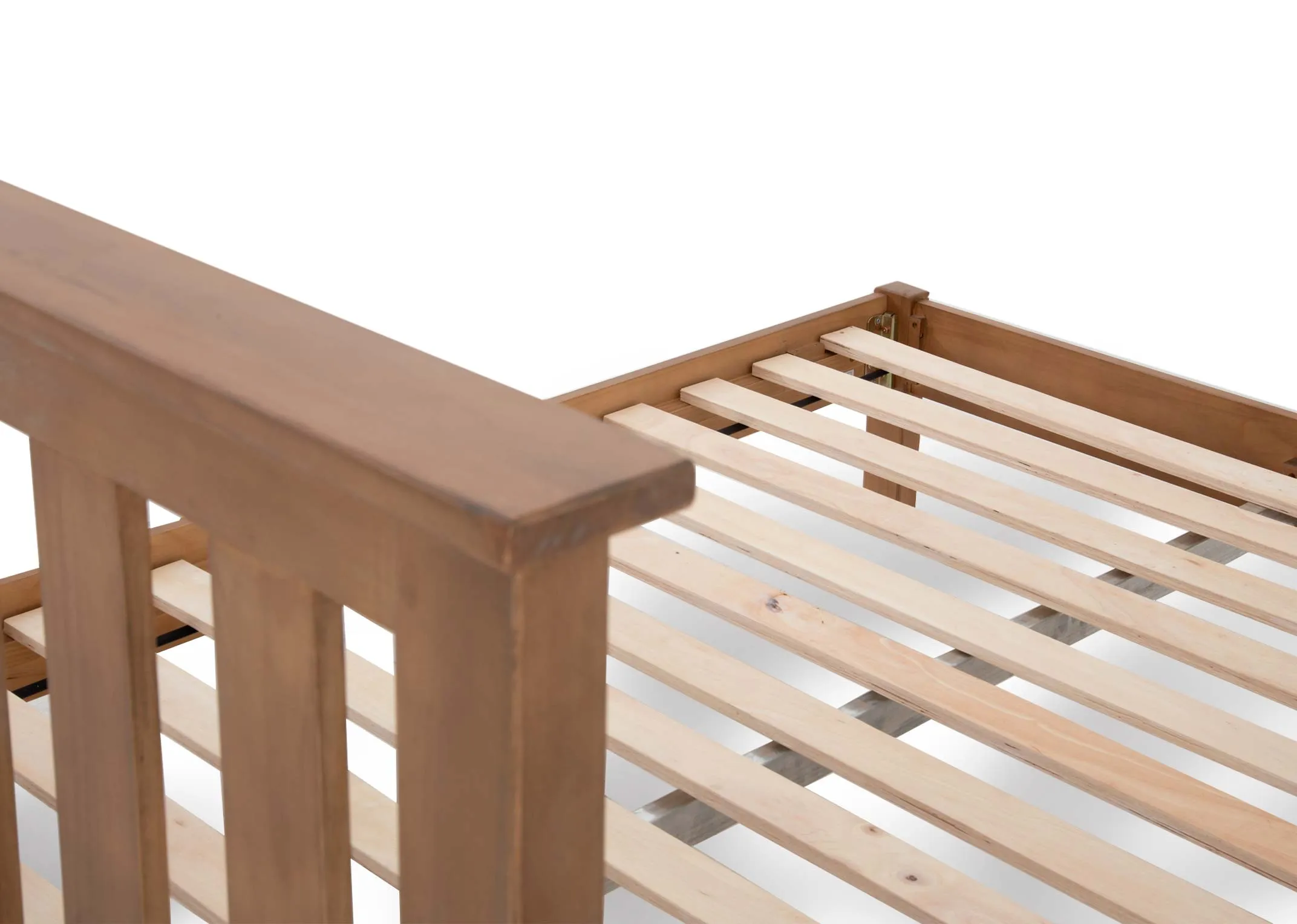 A king size 5ft rustic bed frame from EZ Livings Atlas range. Closeup of wooden legs