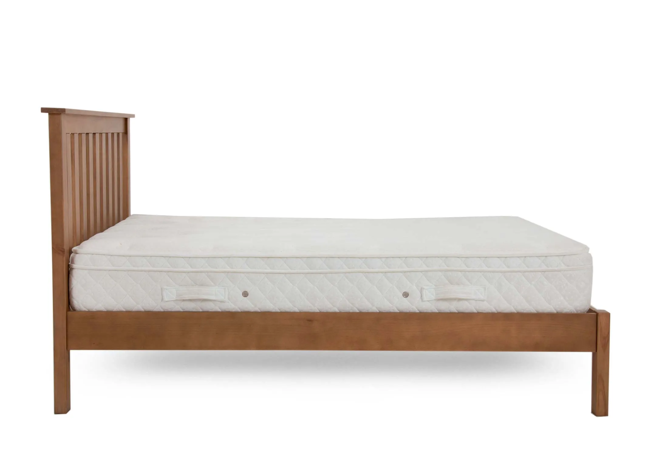 A king size 5ft rustic bed frame from EZ Livings Atlas range. Side view of thick wood frame.