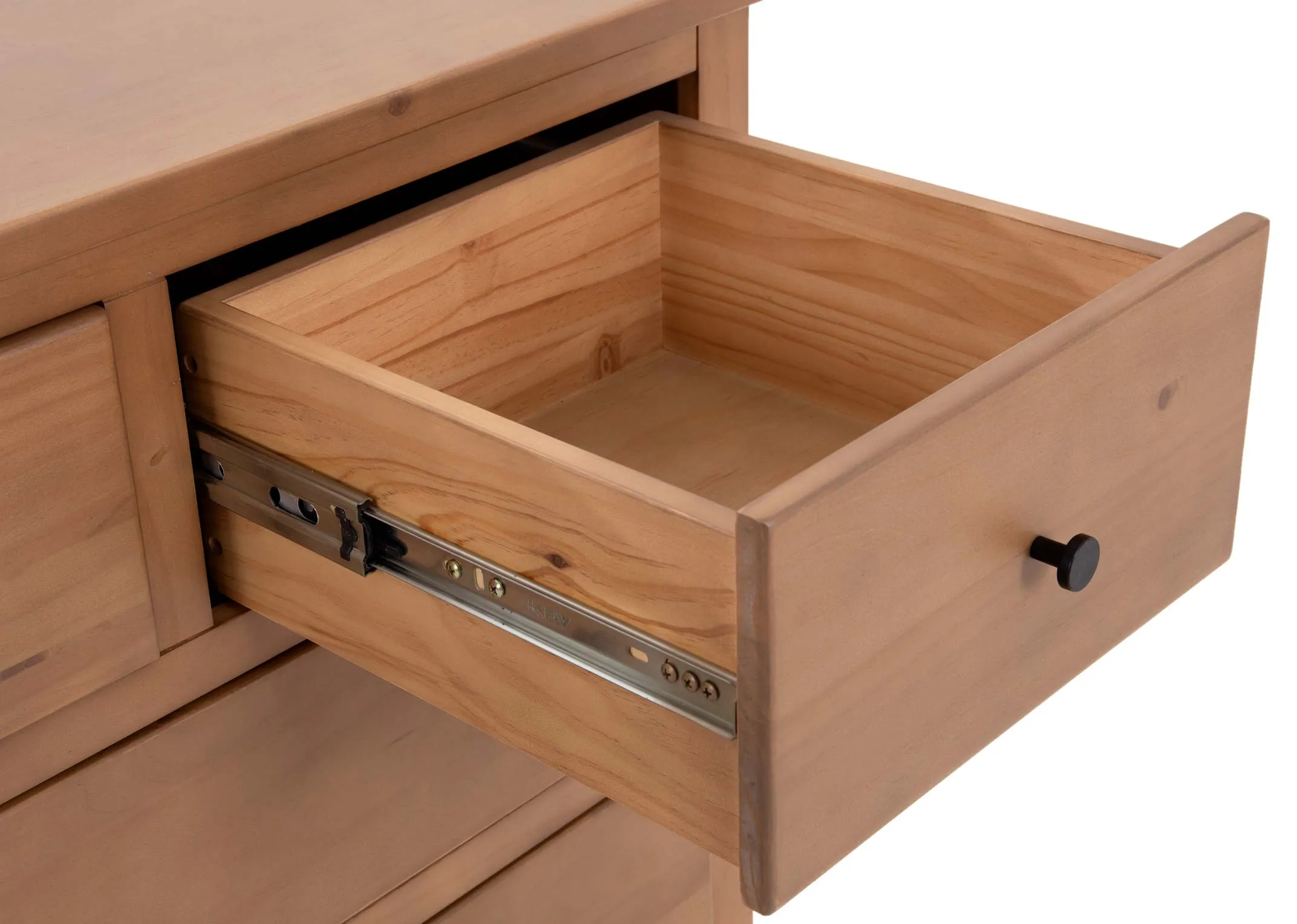 A 5 drawer rustic chest from EZ Livings Atlas range. Closeup of