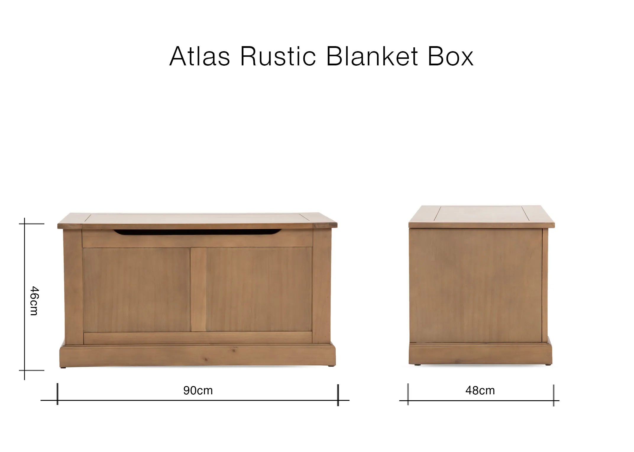 A dimension image of the Blanket Box with 90cm x 48cm x 46cm