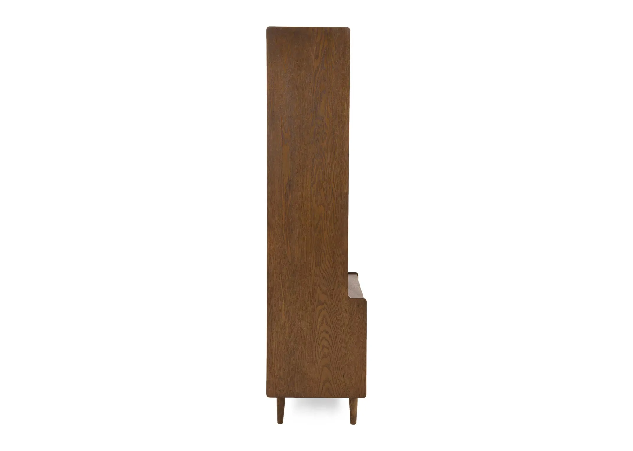 A 2 door smoked oak bookcase from EZ Livings Delano range.Side view of dak wood finish