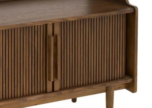 A 2 door smoked oak bookcase from EZ Livings Delano range.Closeup of tambour rolling doors
