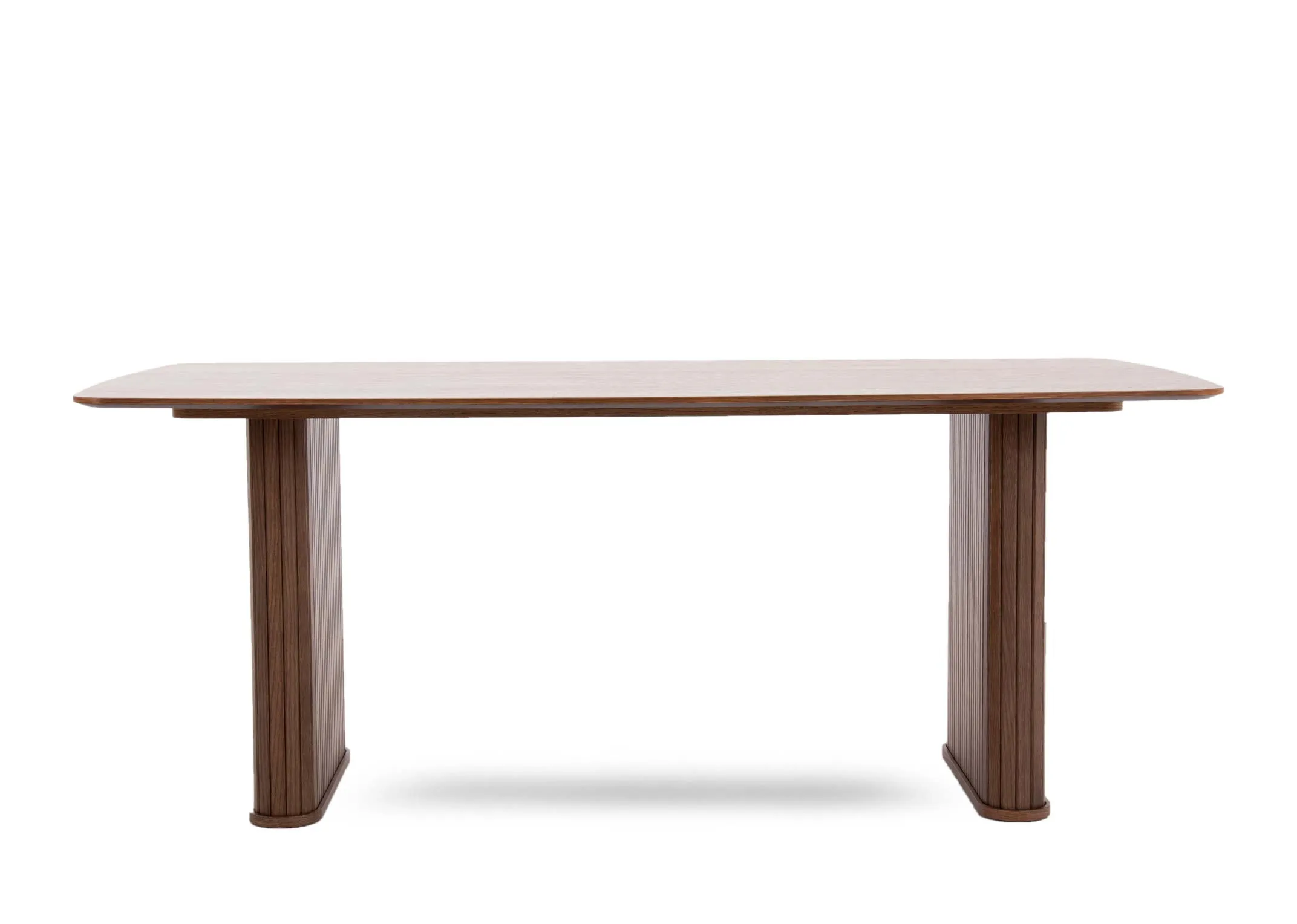 A smoked oak dining table from EZ Livings Nola Range. Front view