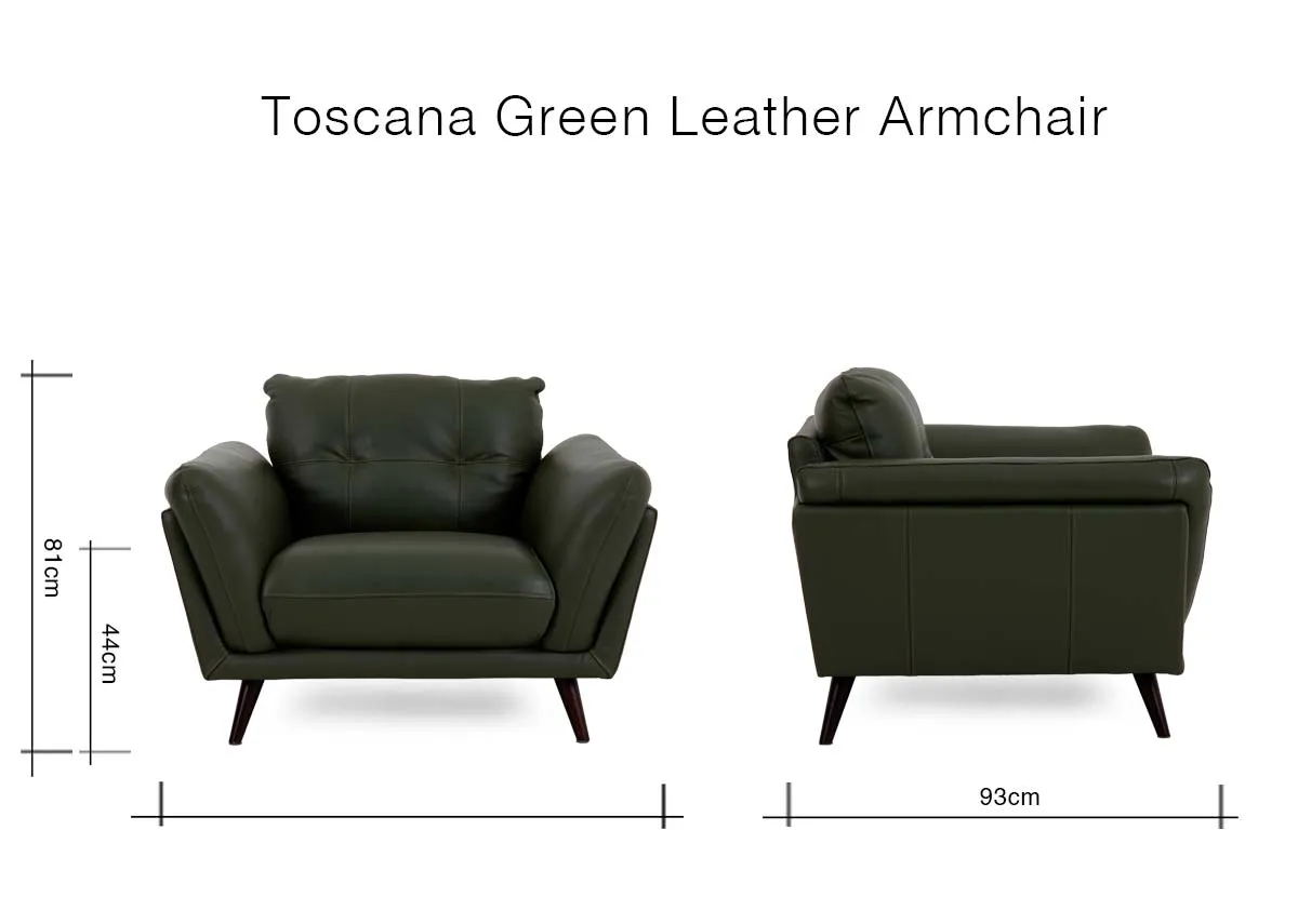 A dimension image of the Toscana Green Leather Armchair with