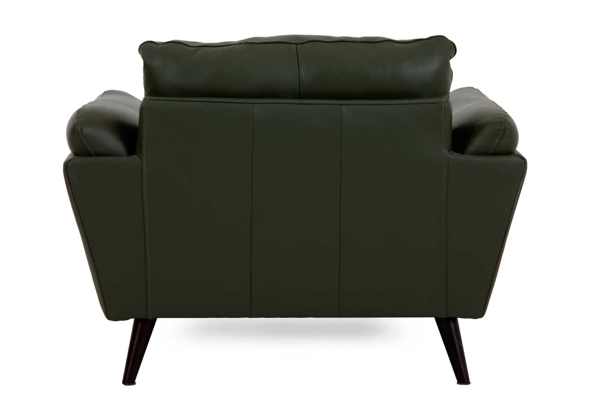 A green leather armchair from EZ Livings Toscana range.Back view