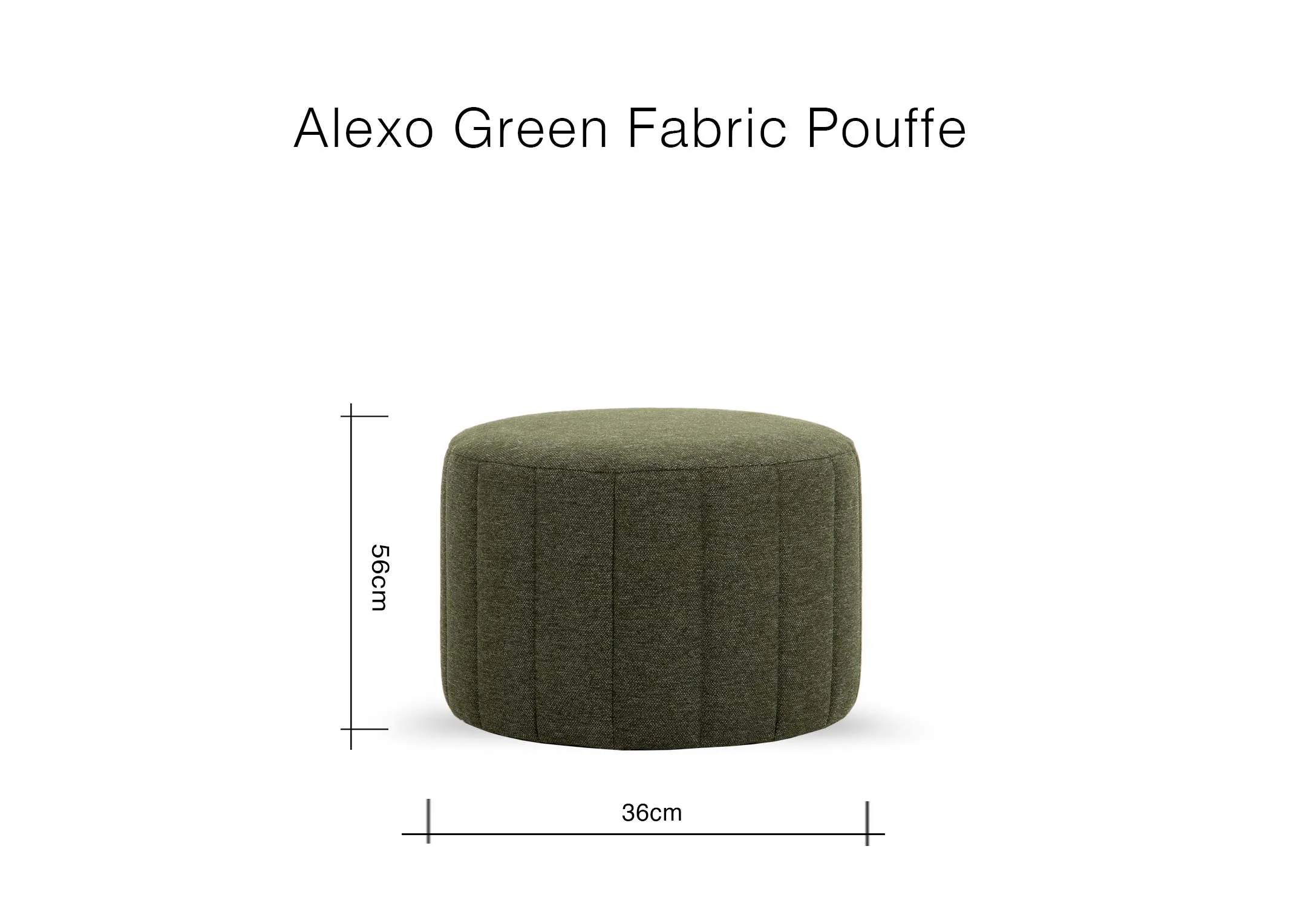 A dimension image of the Alexo Green Fabric Footstool with 56cm x 36cm