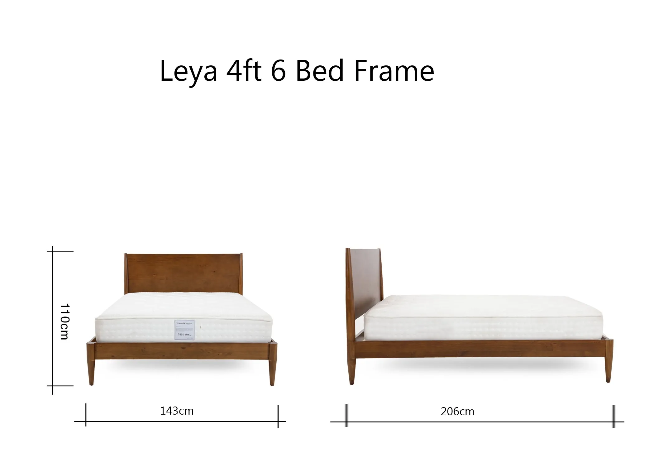 A dimension image of the Leya 4ft6 Bed Frame with 143cm x 206cm x 110cm
