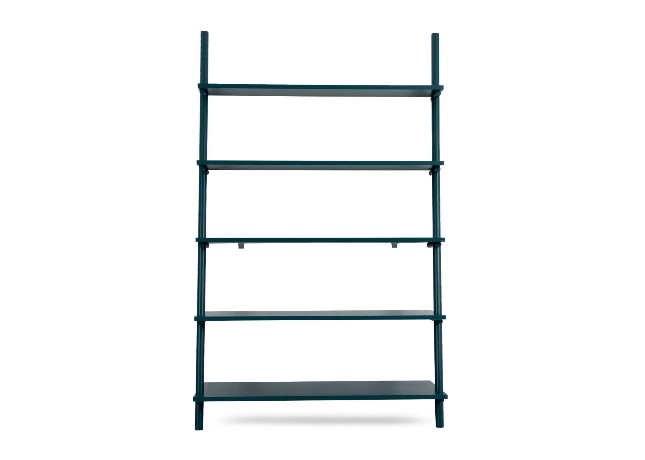 A large teal painted bookcase from EZ Livings Step range. Front view.
