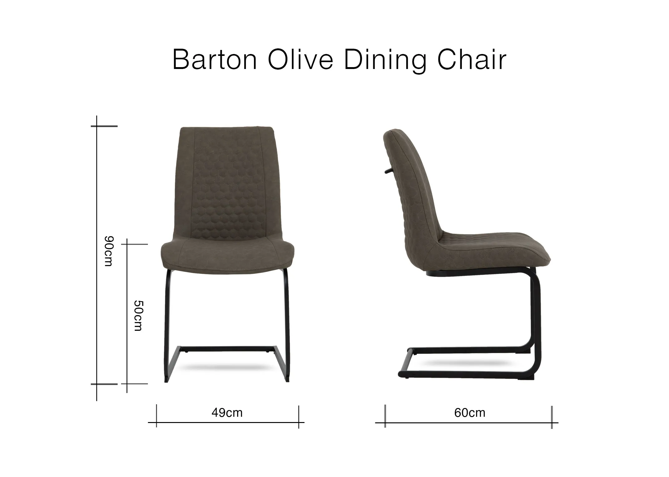 A dimension image of the Barton Dining Chair with 49cm x 60cm x 90cm