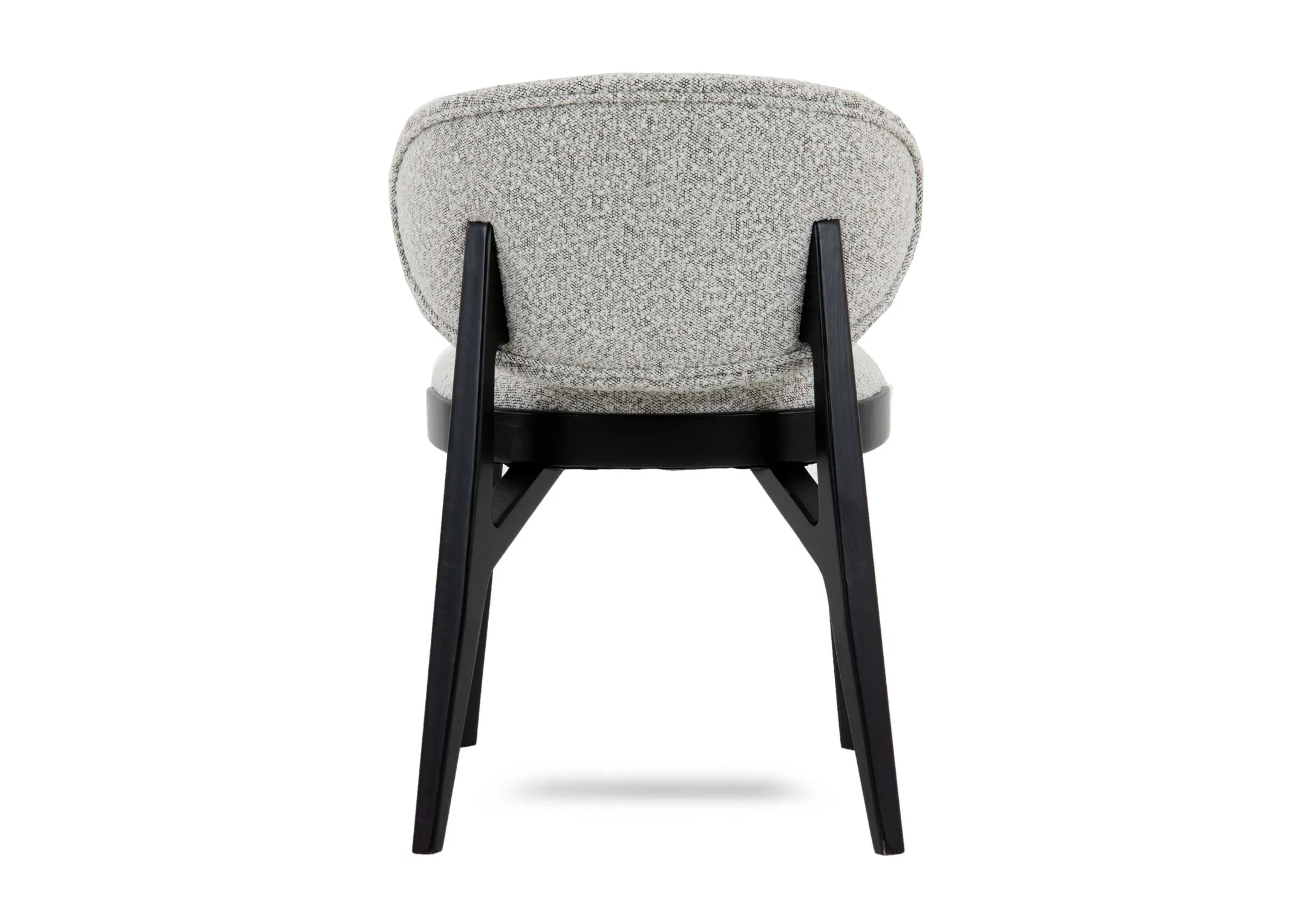A light grey dining chair with black frame from EZ Livings Joey range.Back view