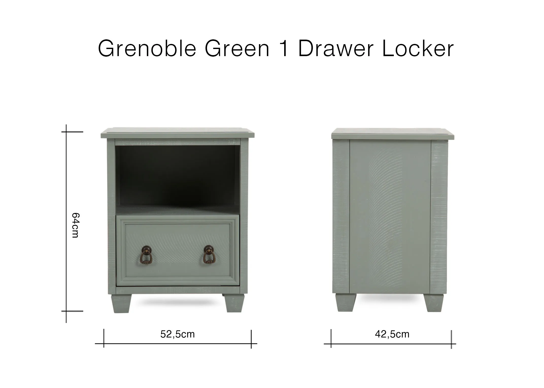 A dimension image of the Grenoble Locker with 52.5cm x 42.5cm x 64cm