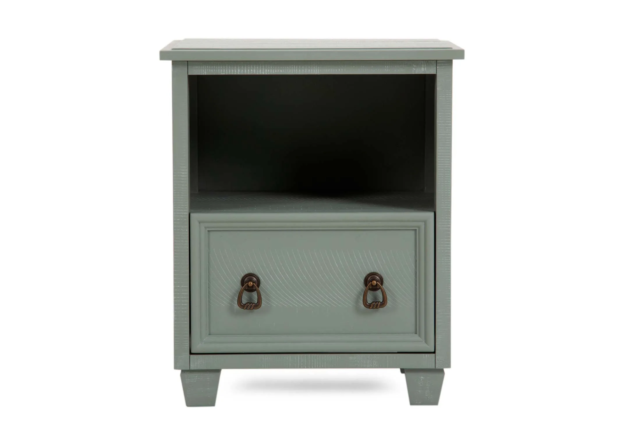 A small light green wood locker from EZ Livings Grenoble range. Front view of small feet.