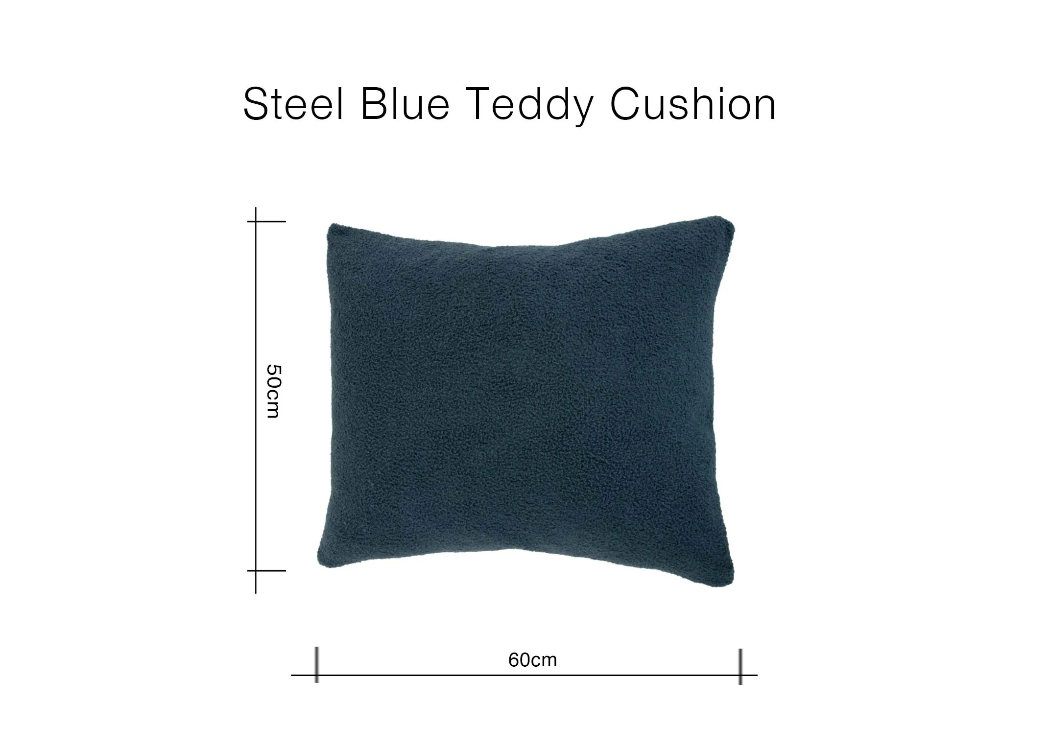 A dimension image of the Steel Blue Teddy Cushion with 50cm x 60cm