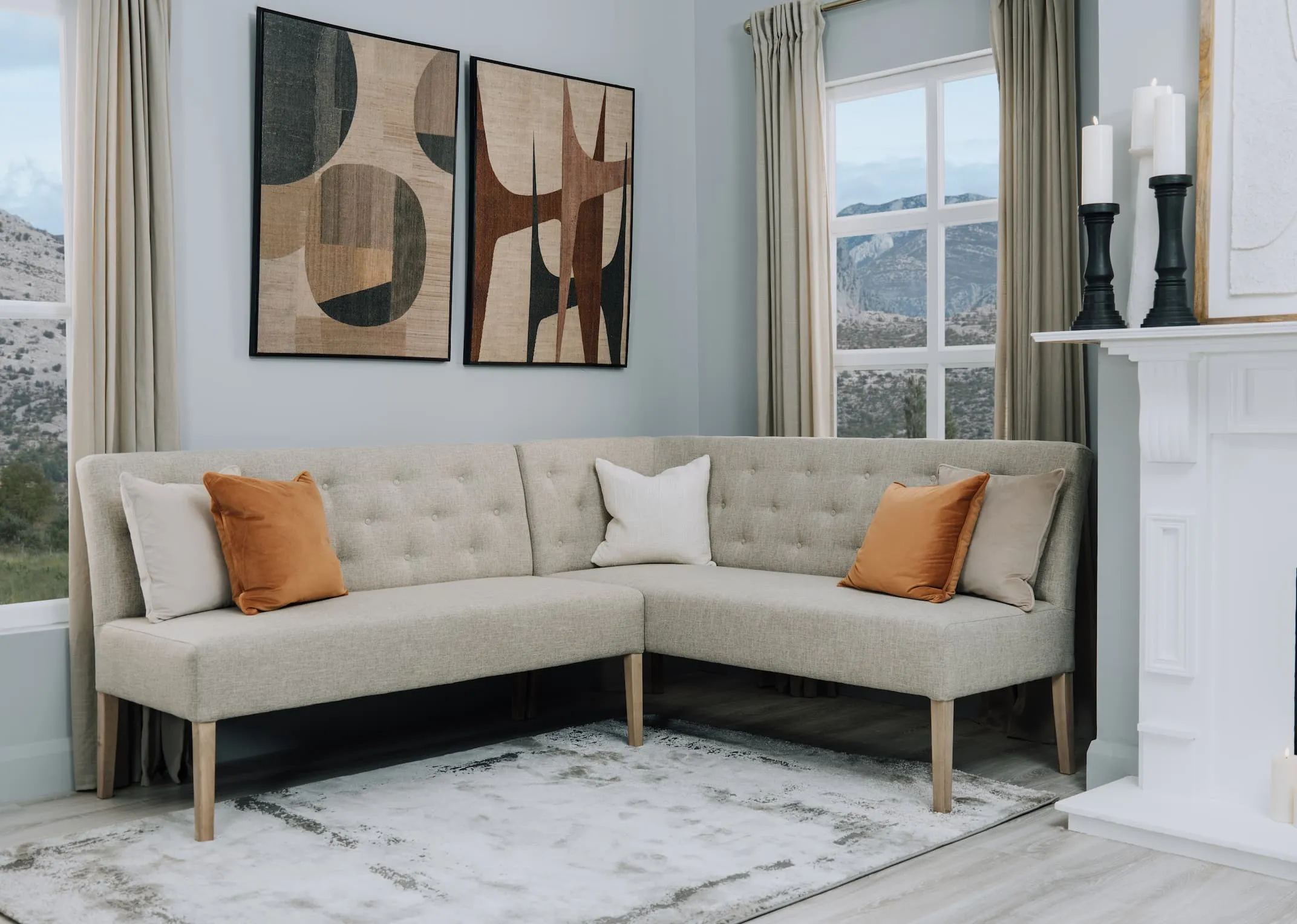 Light Grey Fabric LHF Corner Dining Bench - Stanford