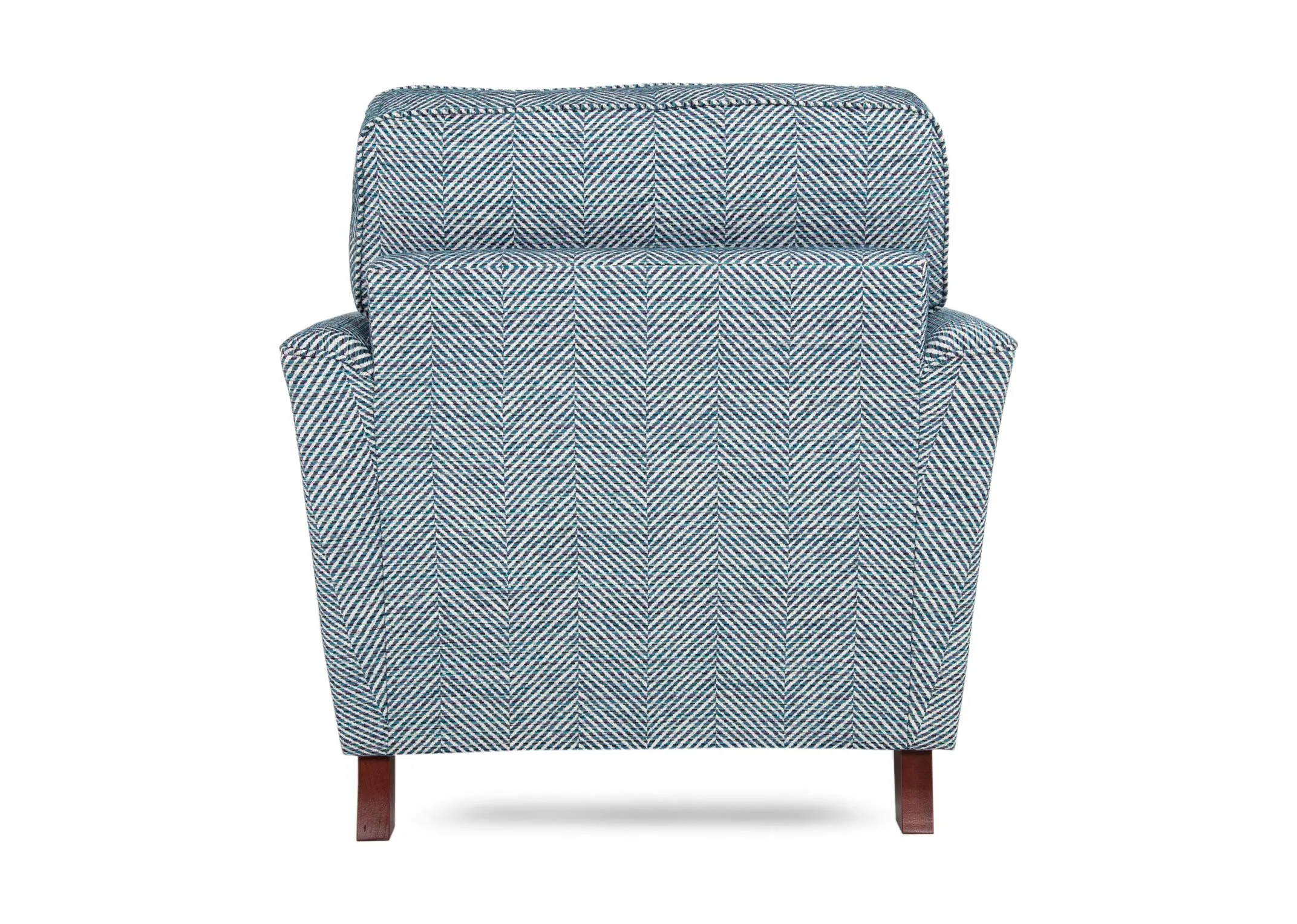 A teal accent fabric armchair from EZ Living Furnitures Sandrine range. Back view of cushion top