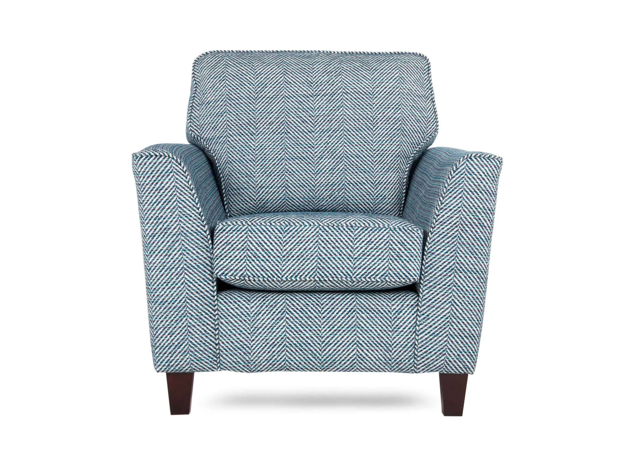 A teal accent fabric armchair from EZ Living Furnitures Sandrine range.Front view of high back