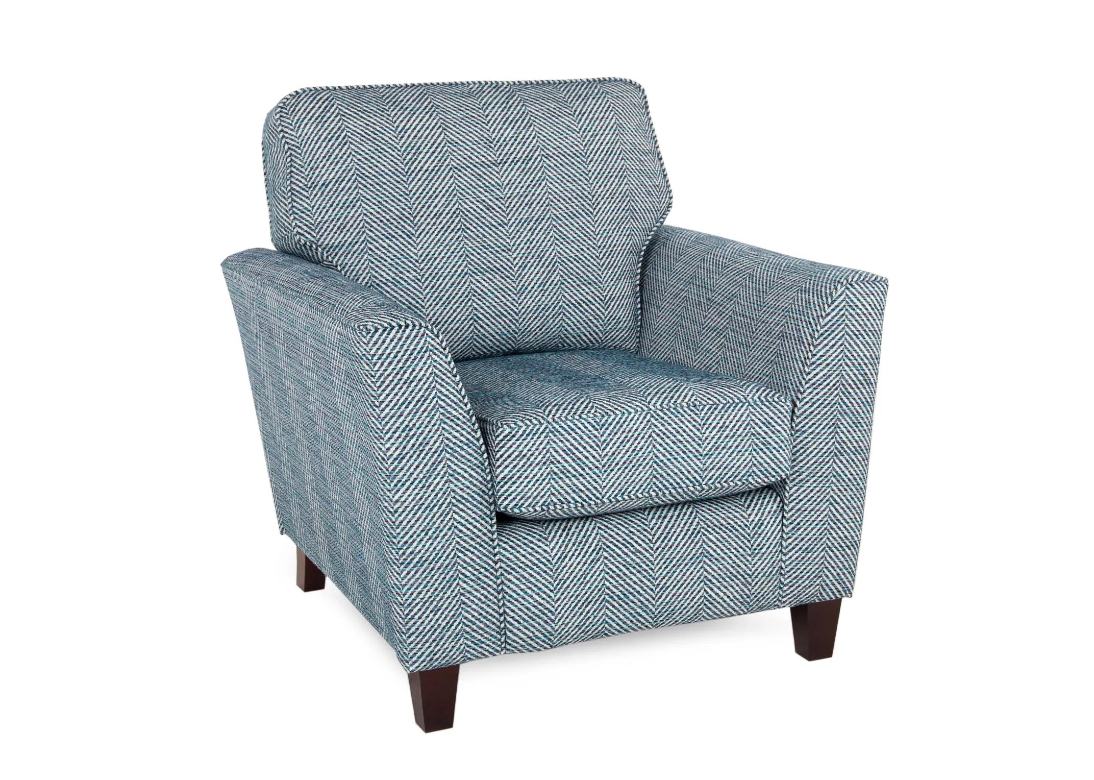 A teal accent fabric armchair from EZ Living Furnitures Sandrine range. Angled view