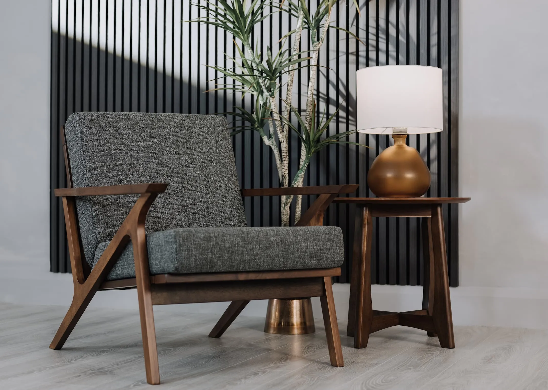 A lifestyle image of the Henry Chair with table and
