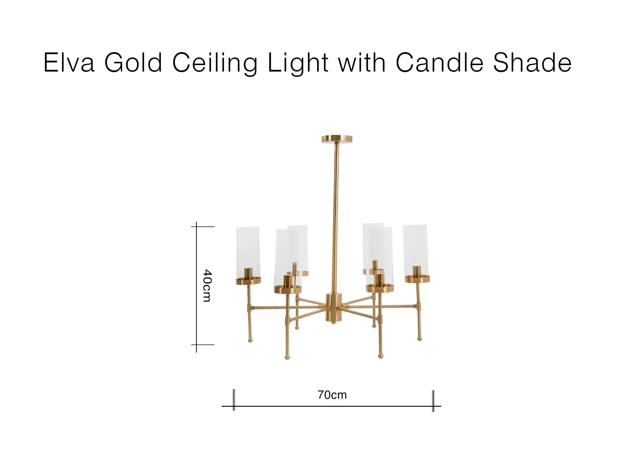 A dimension image of the Elva Gold Ceiling Light with 70cm x 40cm