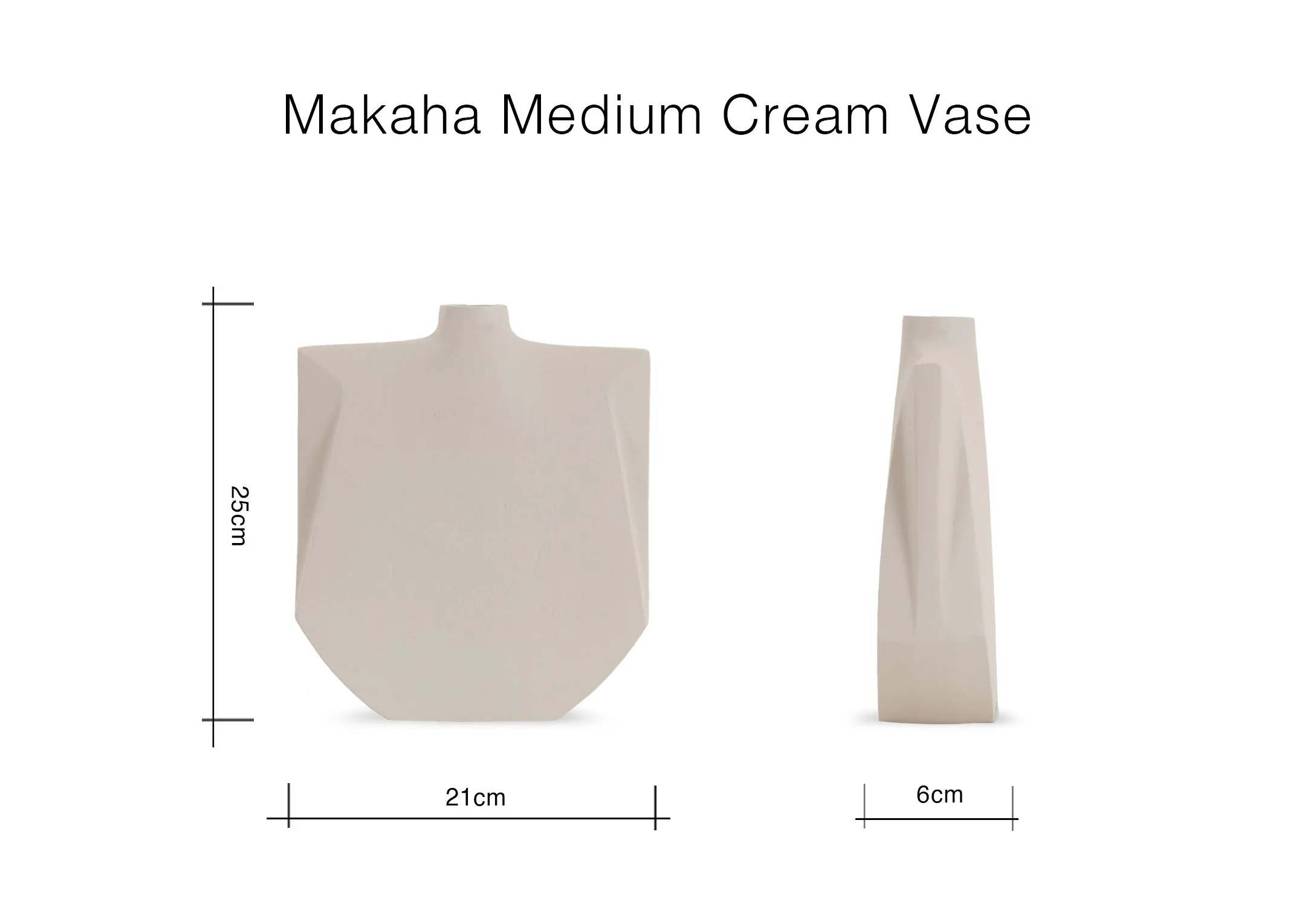 A dimension image of the Makaha Medium Vase with 21cm x 7cm x 25cm