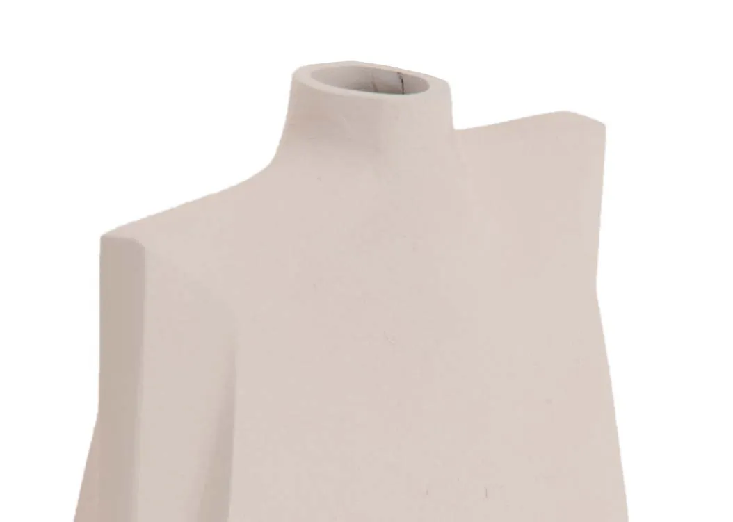 A cream angular vase from EZ Livings Mahaka range. Closeup of narrow spout