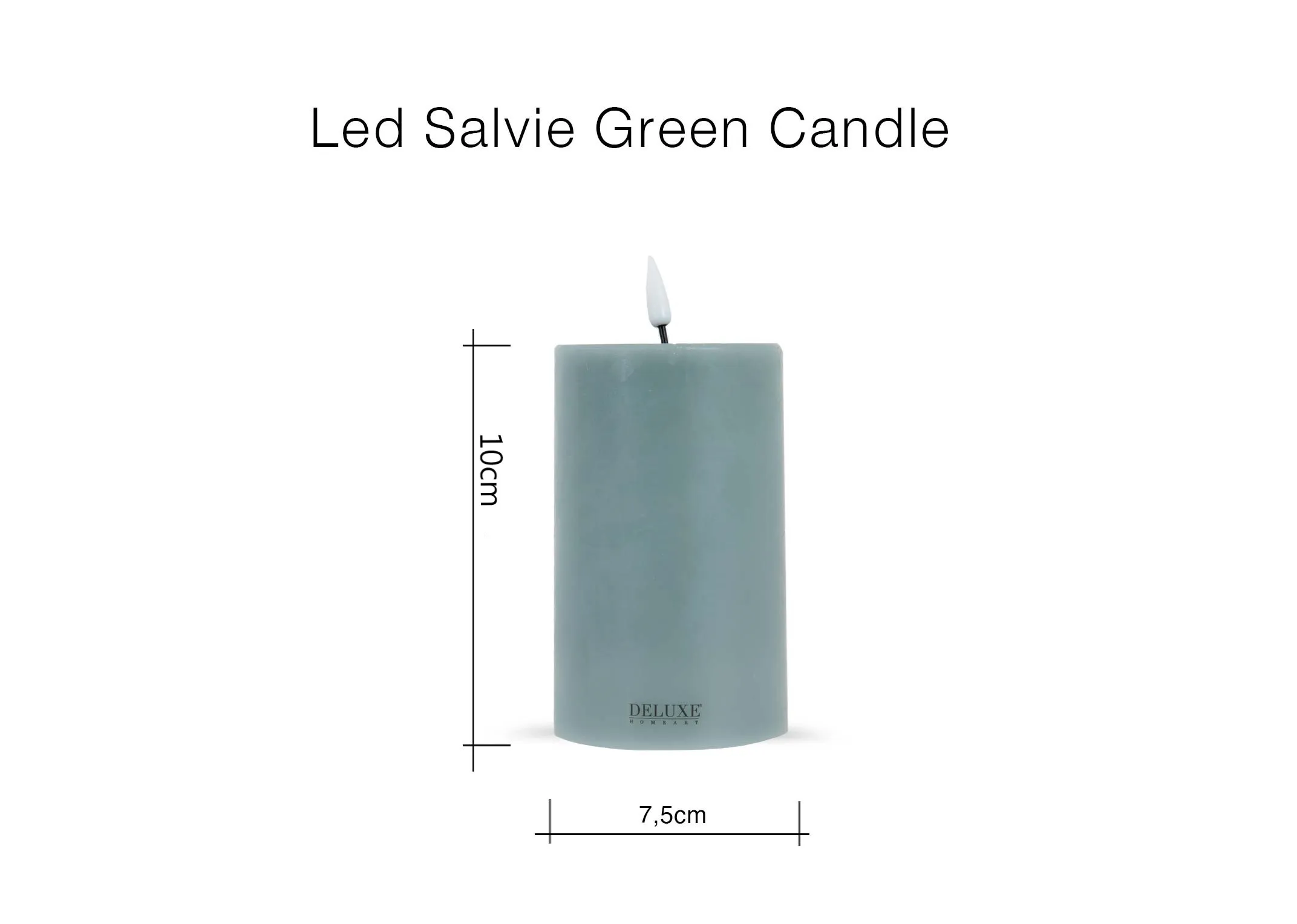 A dimension image of the LED Geen Candle with 10cm x 7.5cm
