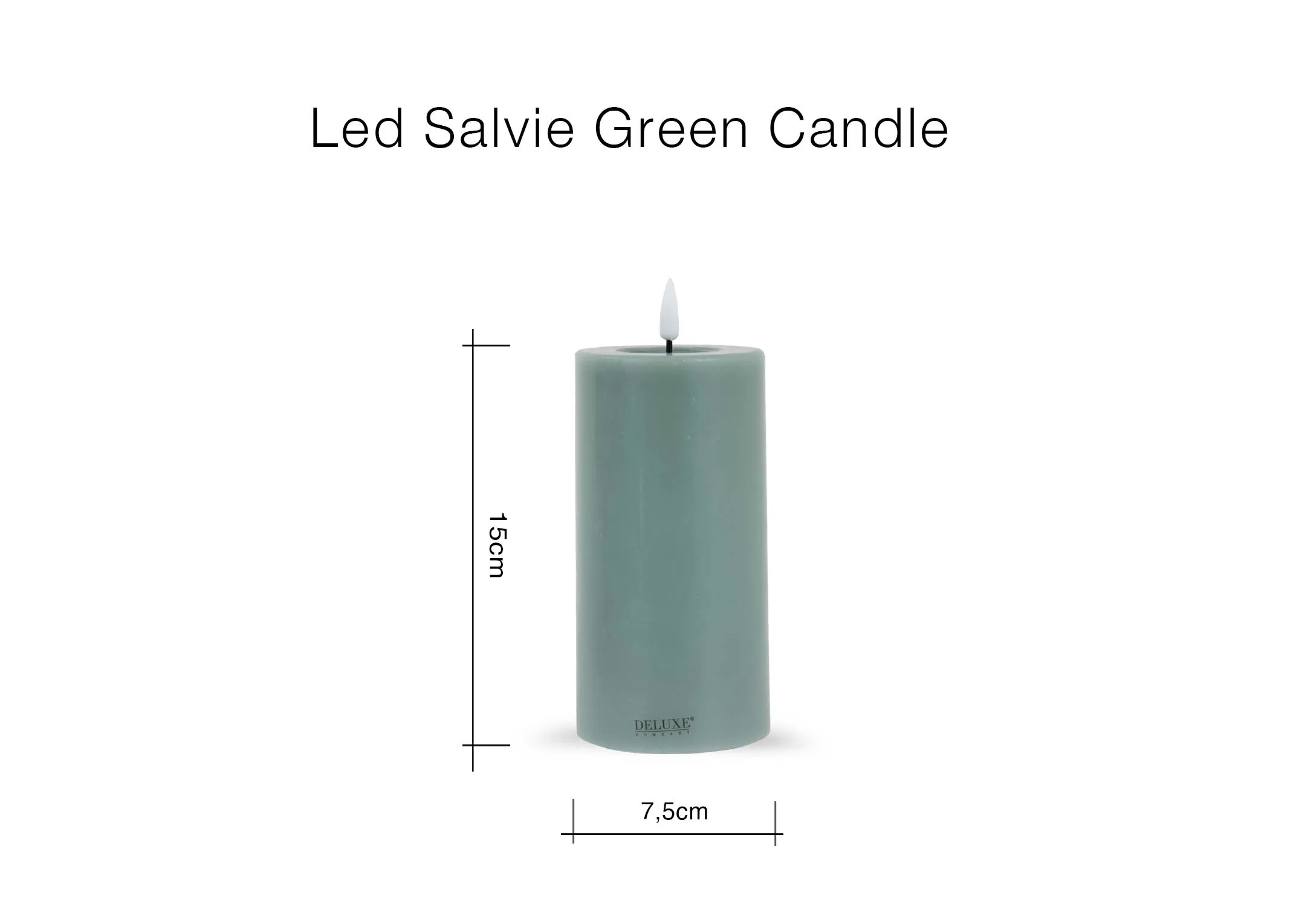A dimension image of the LED Salvie Candle with 7.5cm x 15cm