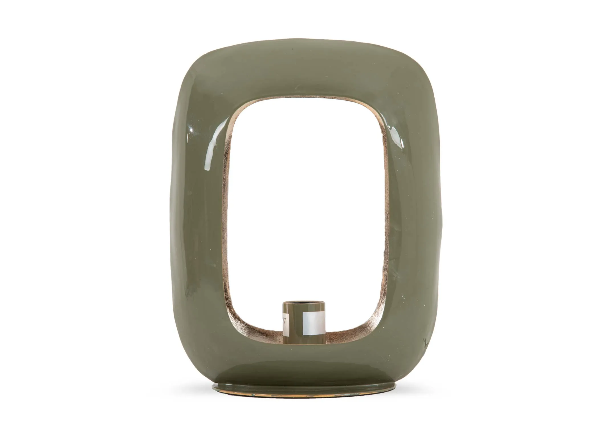 A square green enamel table lamp from EZ Livings Watson range. Front view.