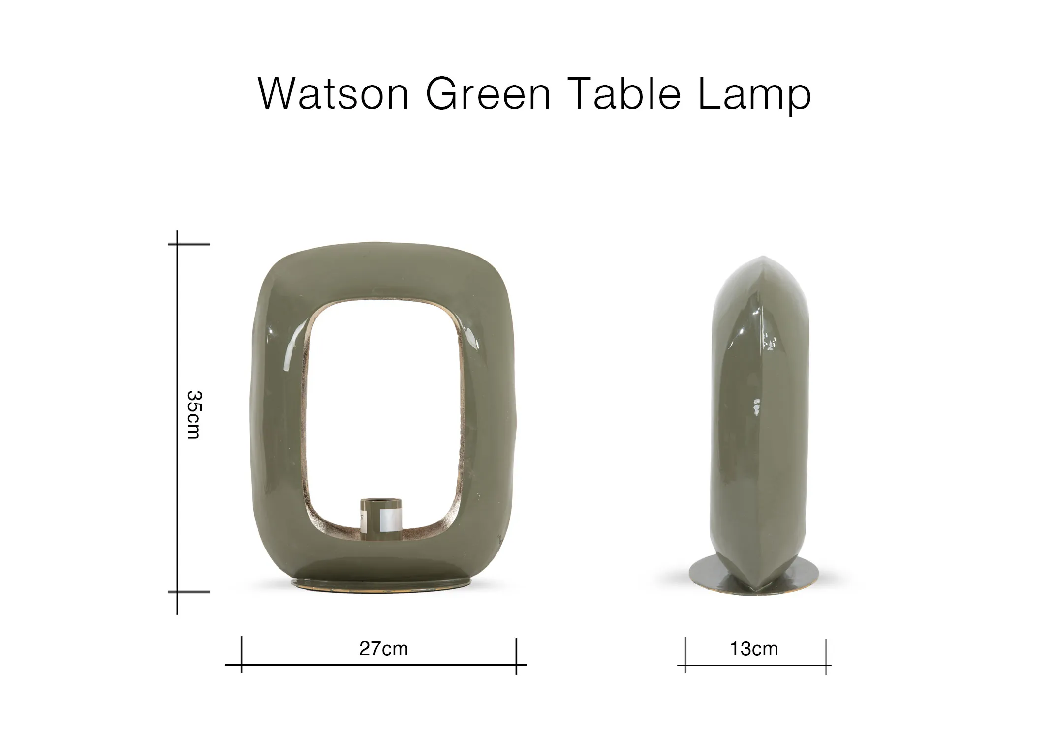 A dimension image of the Watson Table lamp with 27cm x 13cm x 35cm
