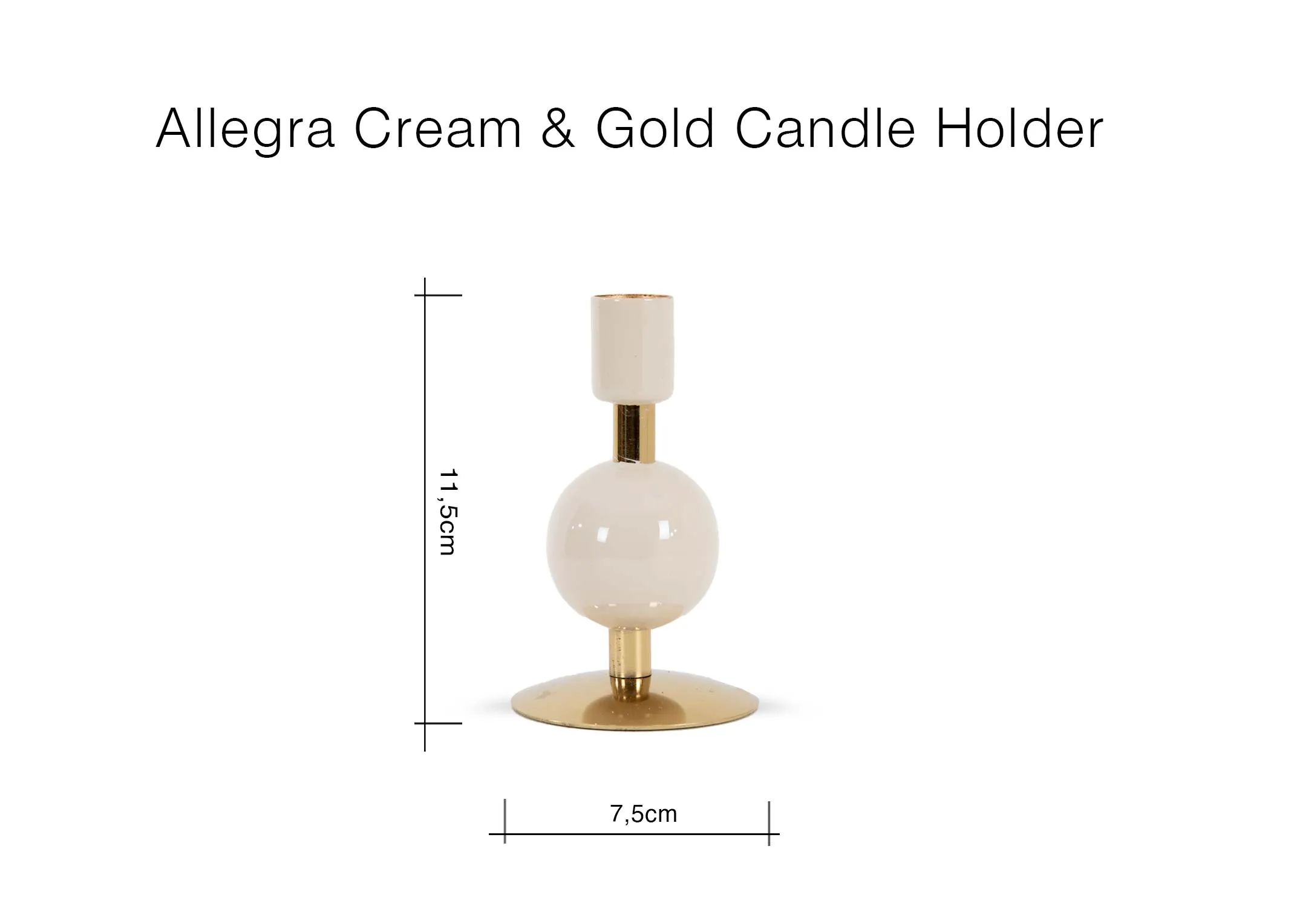 A dimension image of the Allegra Candle Holder with 7.5cm x 11cm