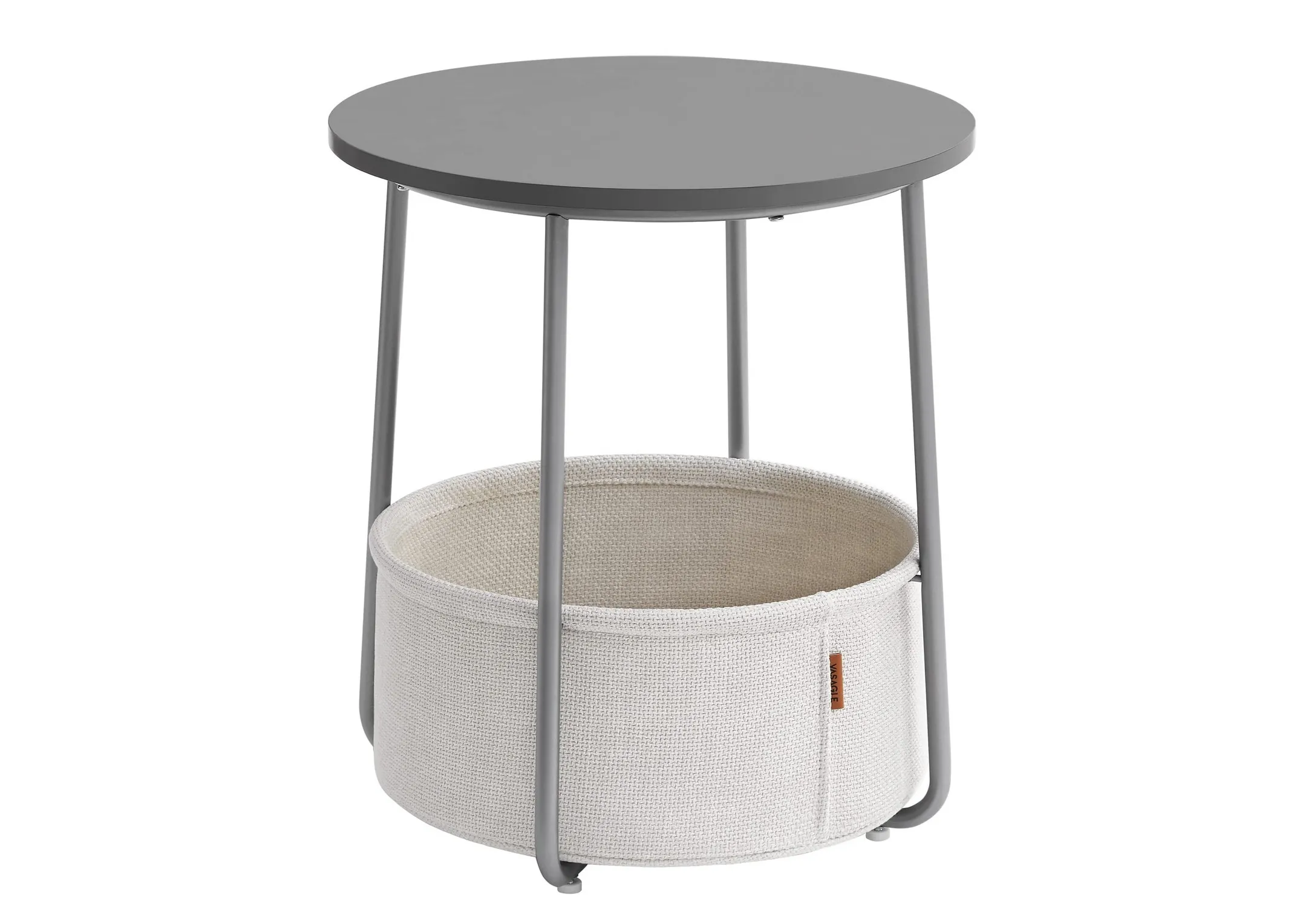 Grey Side Table with White Storage Basket - Edith