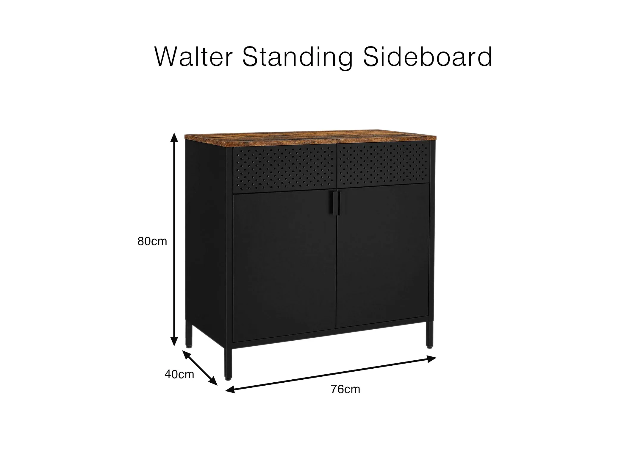 A dimension image of the Walter Sideboard with 80cm x 40cm x 76cm