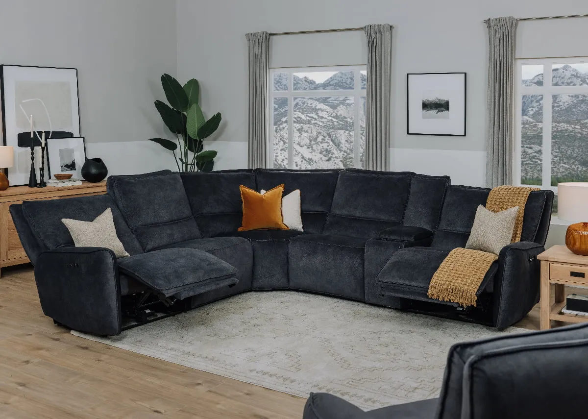 Large Grey Fabric Zero Gravity Recliner Corner Sofa - Quentin