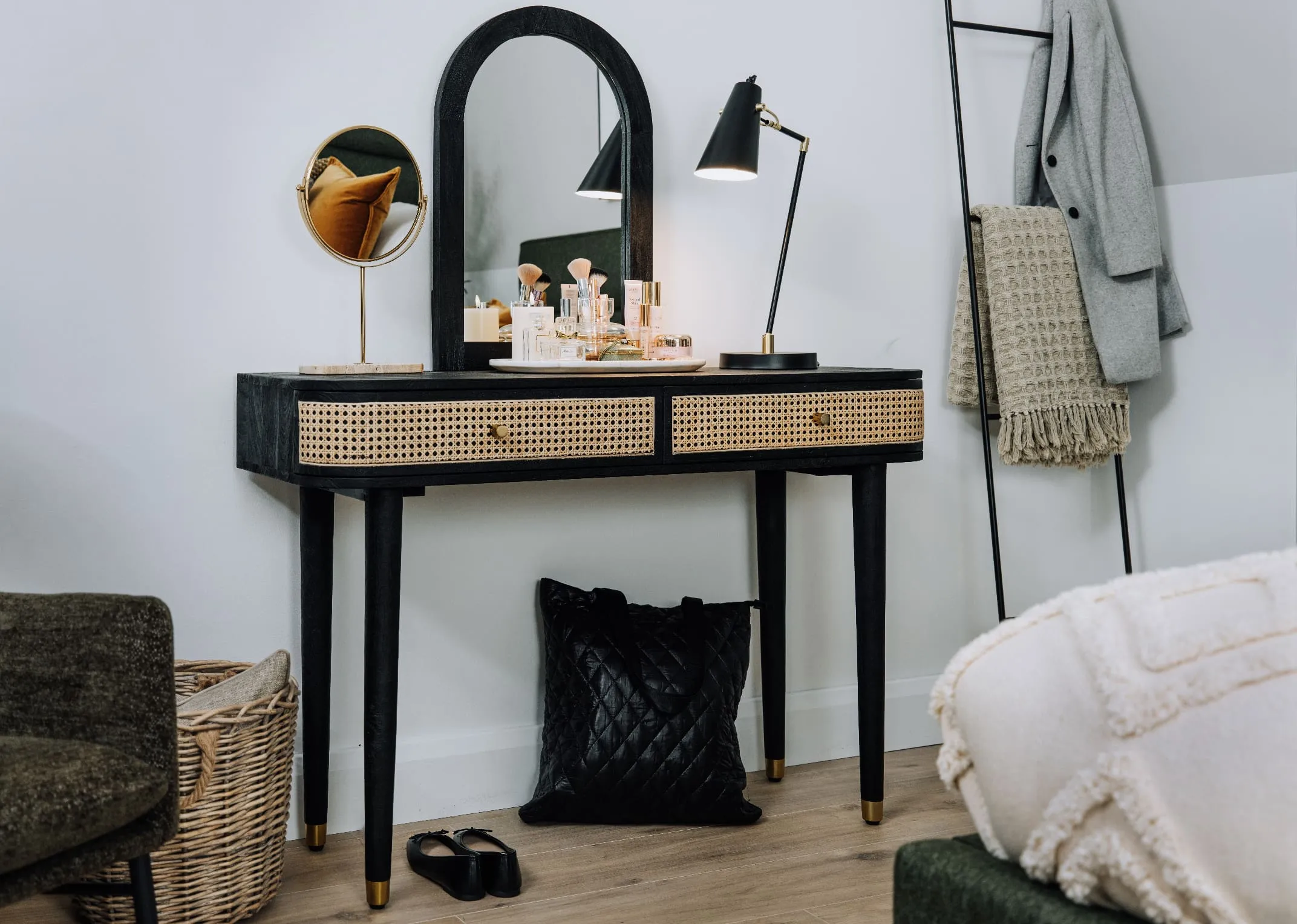 2 Drawer Black Mango Dressing Table - Lenny
