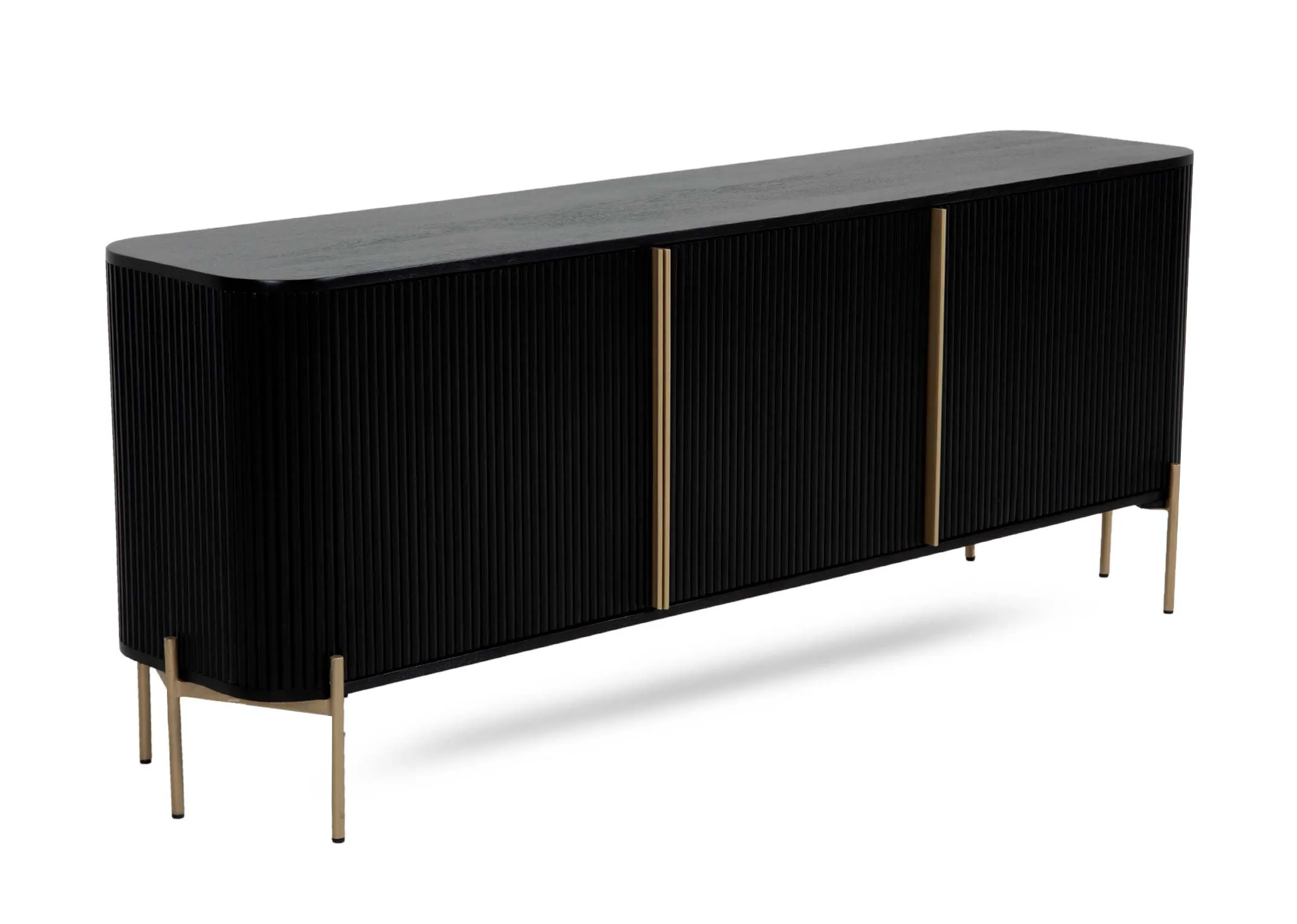 A 2 door black mango sideboard from EZ Livings Rego range. Angled view