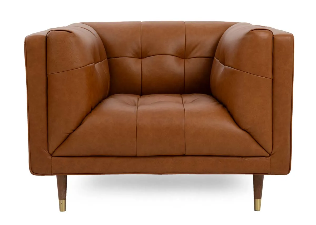 A dimension image of the Grace Tan Armchair with 109cm x 94cm x 77cm