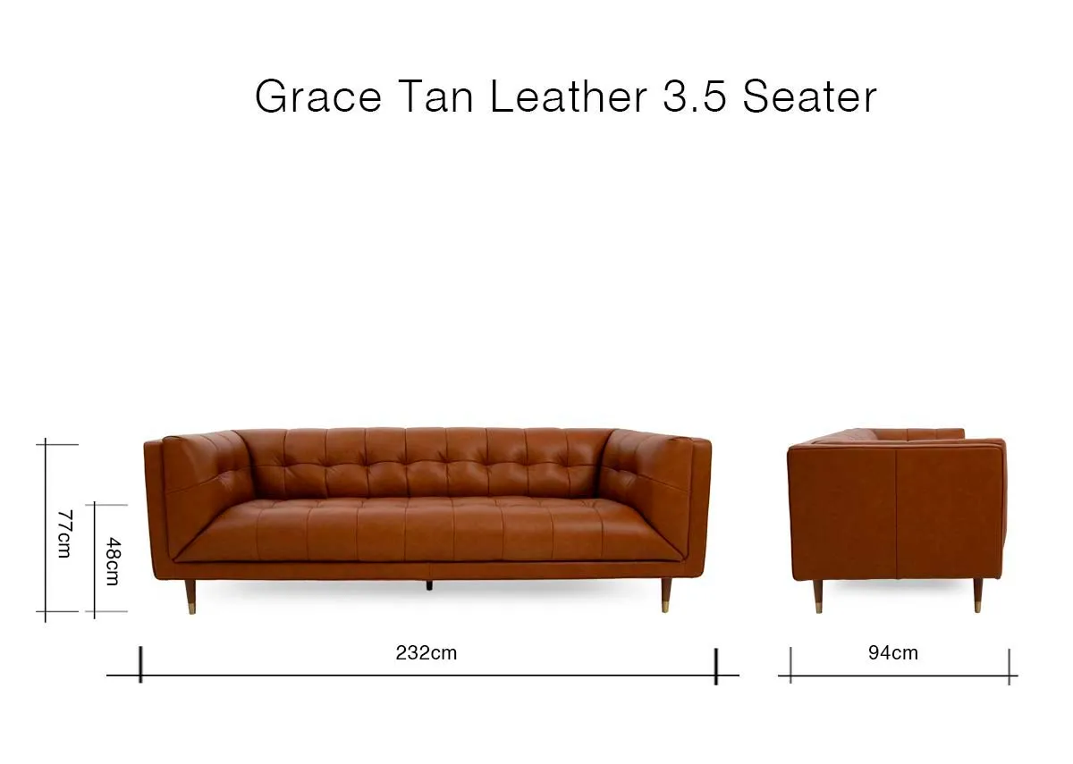 A dimension image of the Grace 3.5 seater with 232cm x 94cm x 77cm x 47cm