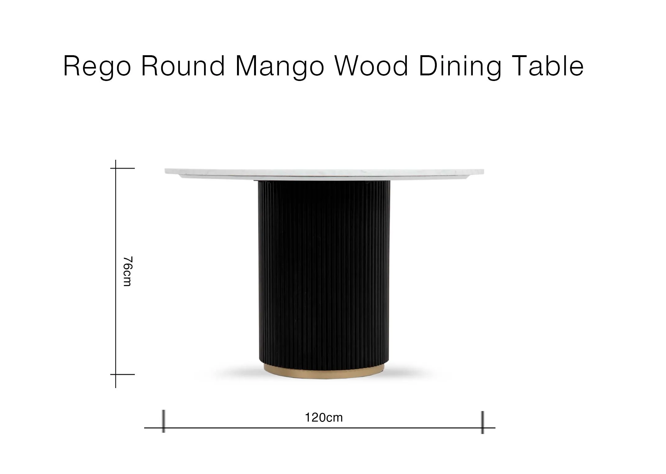 A dimension image of the Rego Table with 120cm x 76cm