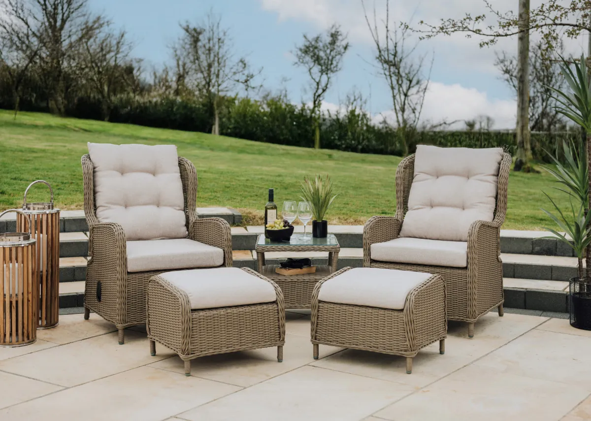 2 Recliner Ottoman Wicker Sets with Table - Laurel