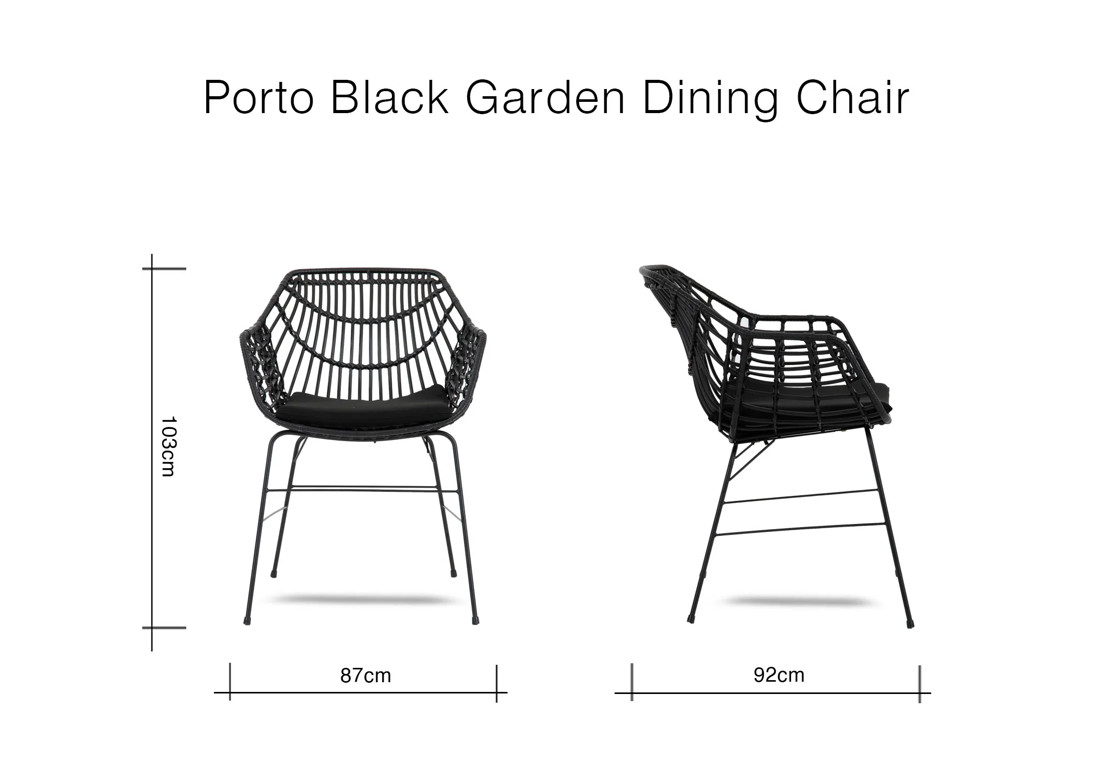 A dimension image of the Porto Dining Chair with 59cm x 63.5cm x 79cm