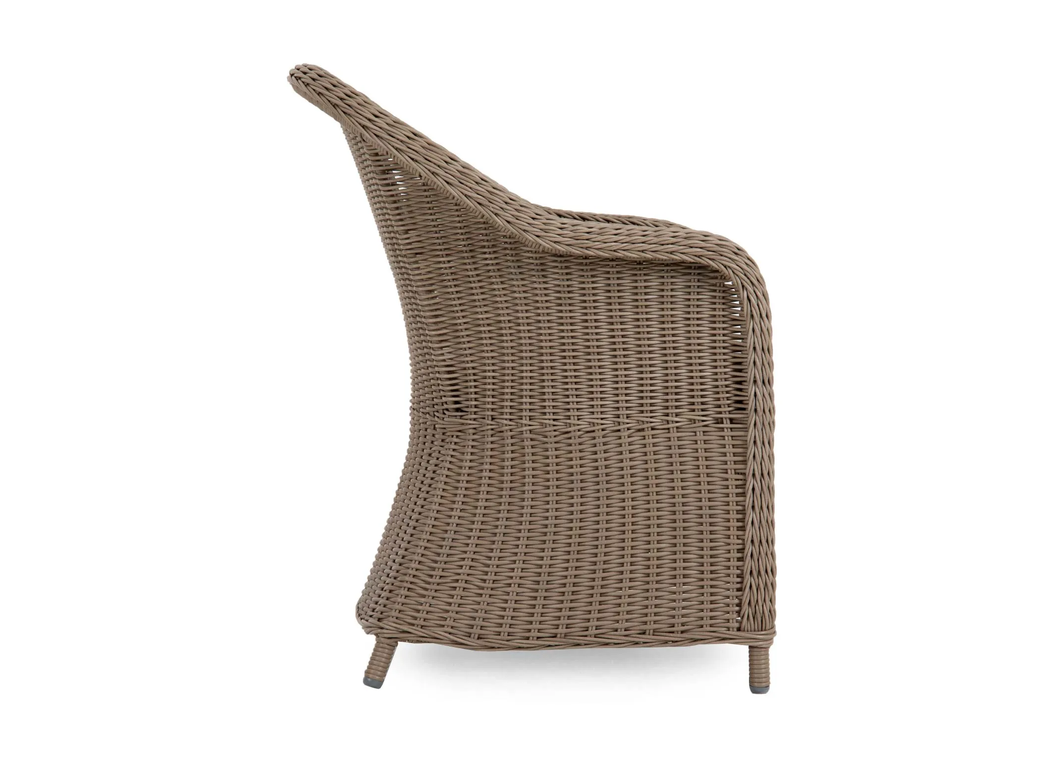 A round back rattan garden chair from EZ Livings Seville range. Side veiw of curved back.