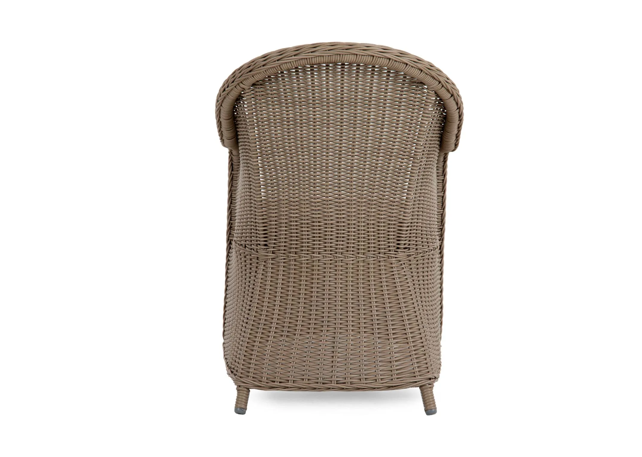 A round back rattan garden chair from EZ Livings Seville range. Back view of covered rattan.