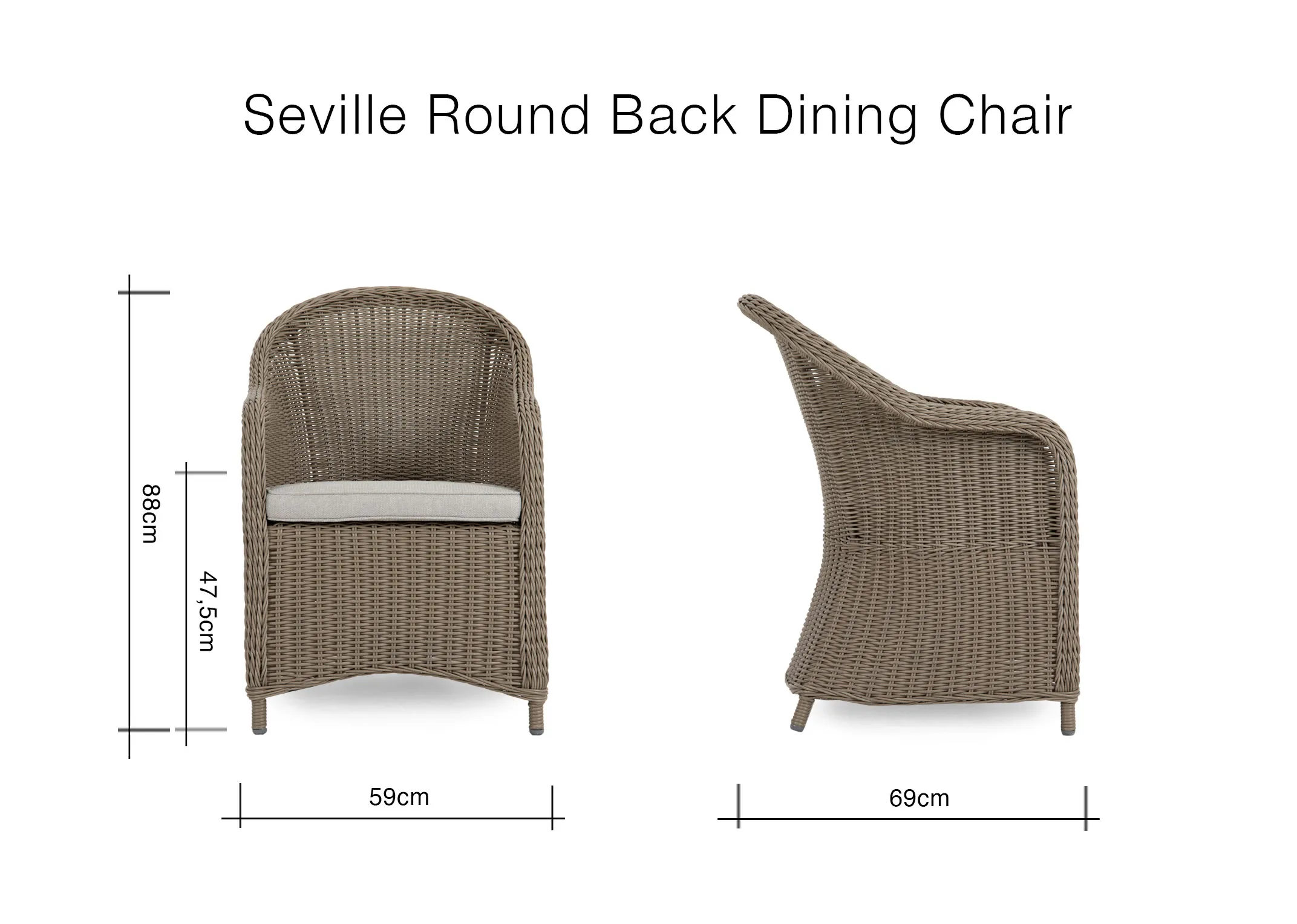 A dimension image of the Seville Dining Chair with
