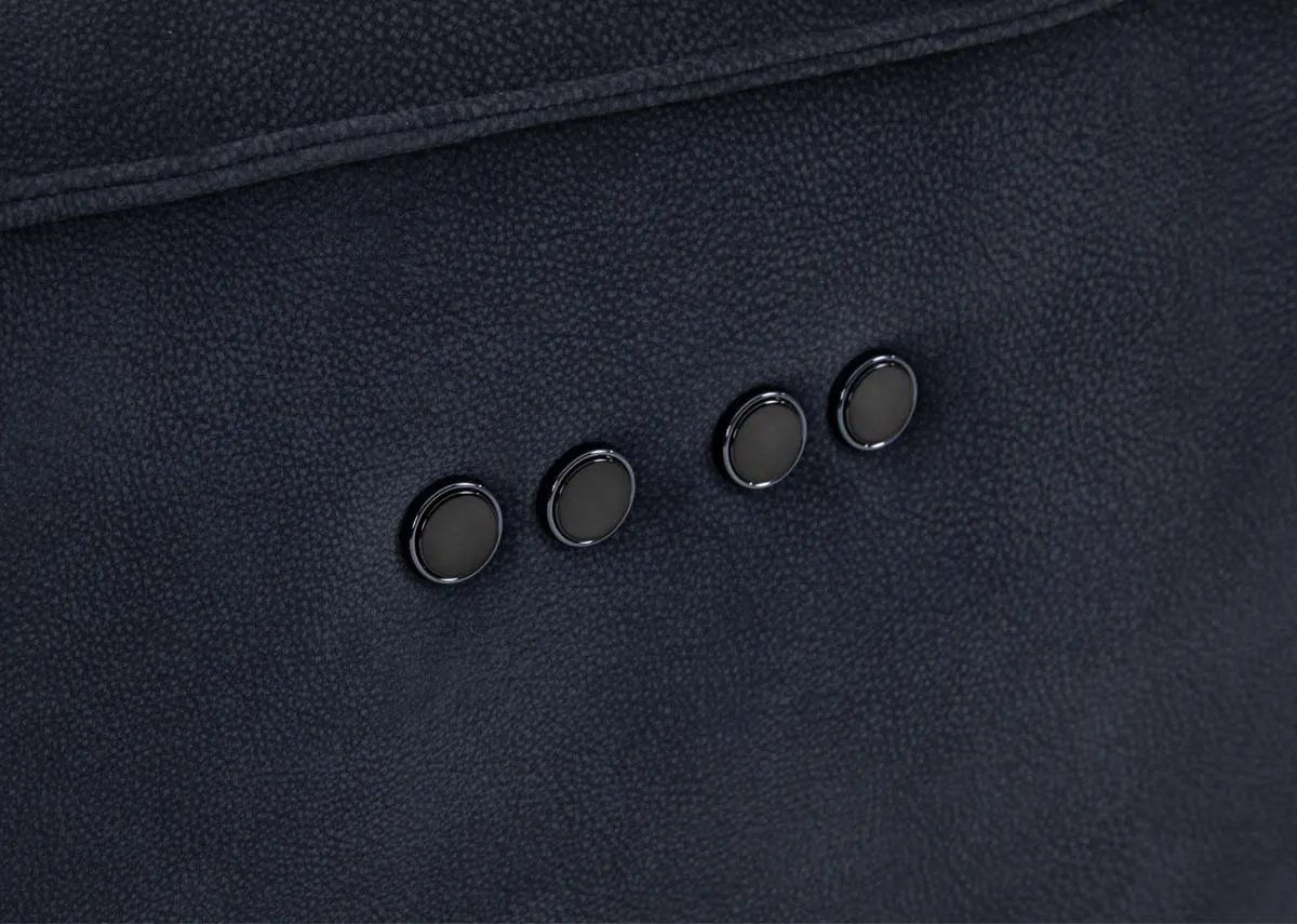 A medium dark grey fabric corner sofa from EZ Livings Quentin range. Closeup of buttons to recline