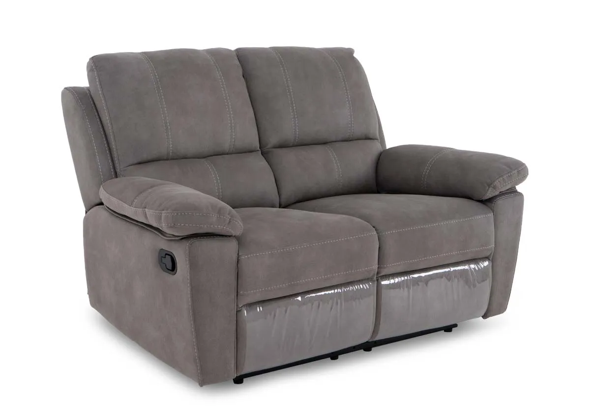 A 2 seater sultry grey recliner from EZ Livings Michigan range. Angled view