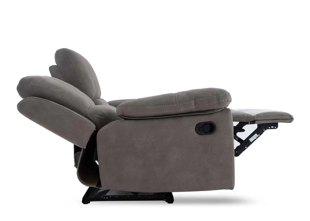 A 2 seater sultry grey recliner from EZ Livings Michigan range.Reclined view
